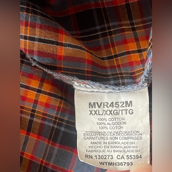 Wrangler Men's Retro Navy & Orange Plaid Snap Long Sleeve Western Shirt SizeXXL. - Picture 6 of 6